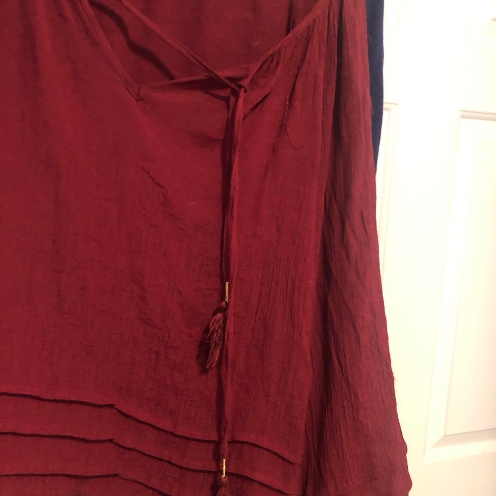 Burgundy peasant blouse.